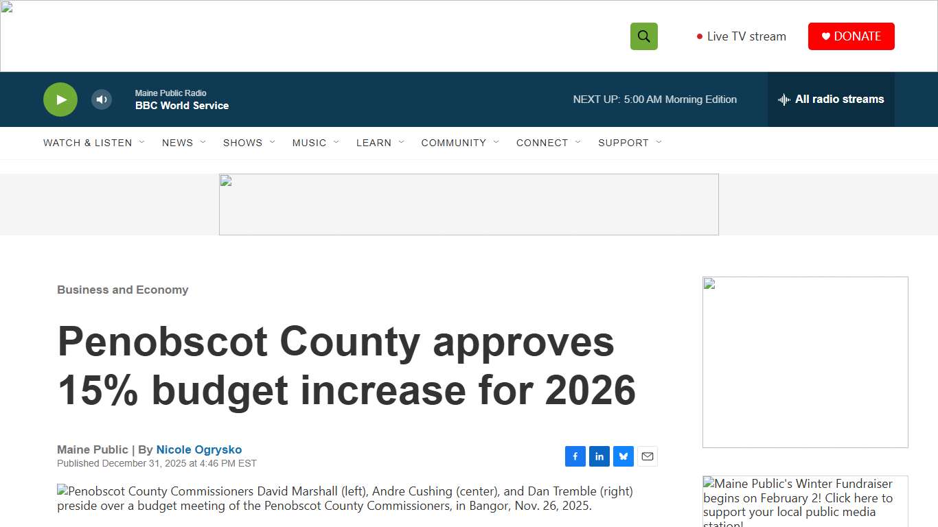 Penobscot County approves 15% budget increase for 2026 Maine Public